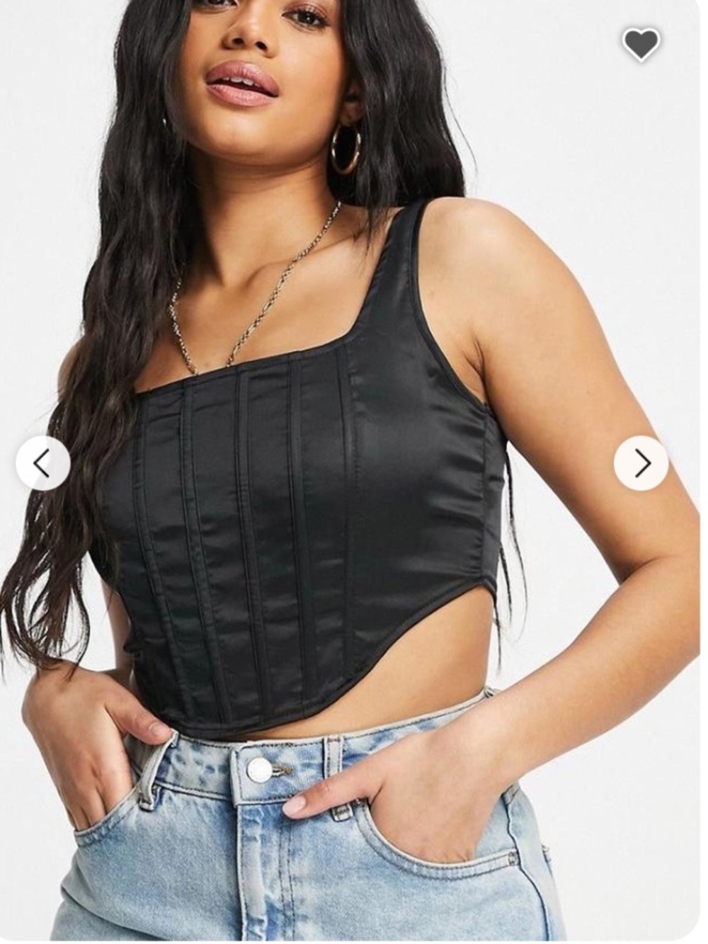 Missguided Black Satin Corset Crop Top with Vertical Boning/Size 8